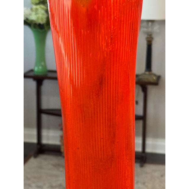 Red Vintage Le Smith Nubby Butt Orange Amberina Swung Vase - 39”Tall For Sale - Image 8 of 12