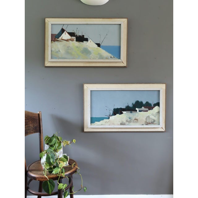 Mid-Century Modern Mid-Century Modern 'Cliffside by the Sea' Swedish Original Coastal Landscape Oil Painting, Framed For Sale - Image 3 of 12
