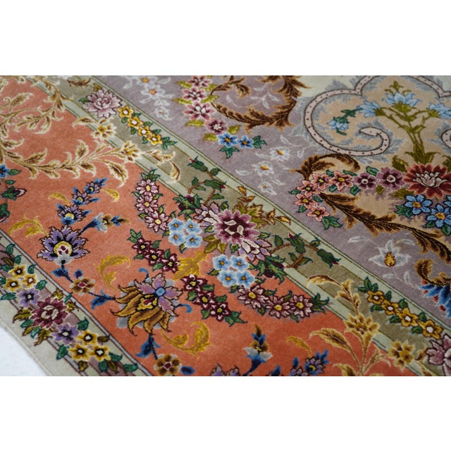 Late 20th Century Extremely Fine Persian Tabriz 70 Raj. Wool and Silk With a Silk Foundation Rug 5'3'' X 7'7'' For Sale - Image 4 of 10