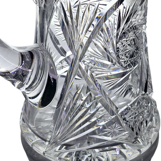 American Brilliant Period Cut Glass Water Pitcher Pinwheel Pattern For Sale - Image 10 of 12