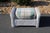 1980s Lloyd Loom White Wicker Ottomans With Green Plaid Cushions—A Pair For Sale - Image 5 of 18