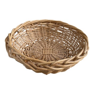 Mid 20th Century Vintage Large Woven Thick Rattan Basket For Sale
