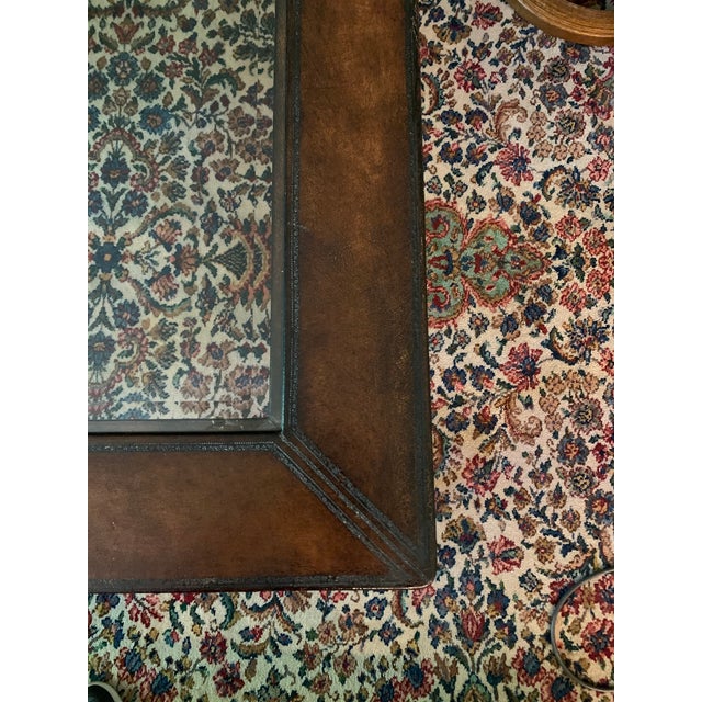 1990s Thomasville Leather, Iron & Glass Top Coffee Table For Sale - Image 5 of 12