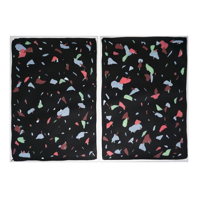 2022 "Black Terrazzo Confetti" Abstract Painting Diptych by Natalia Roman - a Pair For Sale