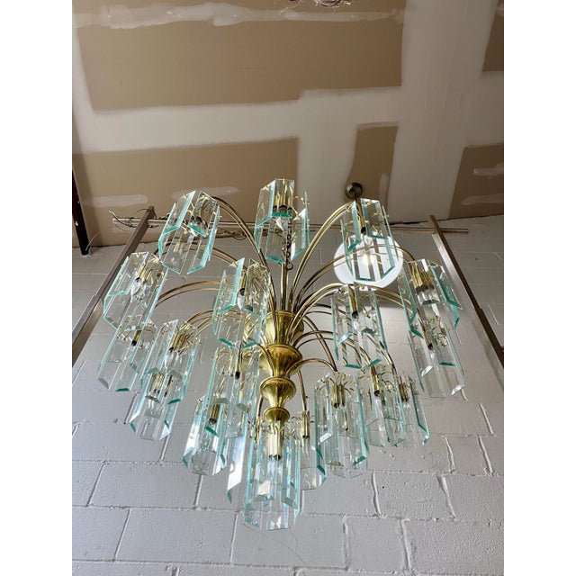 Brass 1970s Italian Brass and Beveled Glass Waterfall Chandelier For Sale - Image 8 of 9