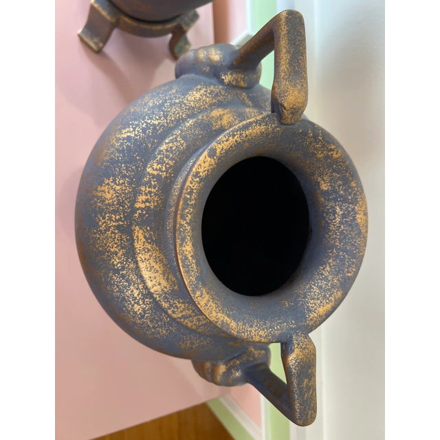 Ceramic 1980 Purple Snake Handle Vase and Matching Base - a Pair For Sale - Image 7 of 11