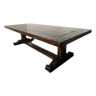 Monumental Spanish Revival Carved Trestle Dining Table, Early 20th Century For Sale