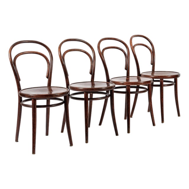 Vintage Bent Wood Cafe Bistro Chairs by Drevounia, Set of 4 For Sale