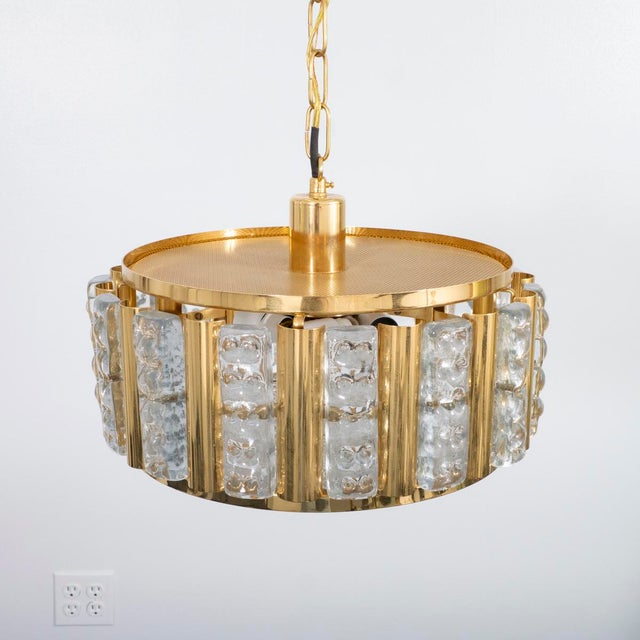 Mid-Century Modern Brass and molded glass pendant by Carl Fagerlund For Sale - Image 3 of 10