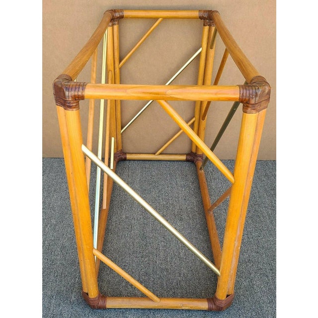 Vintage Mid-Century Modern Bamboo Rattan Brass & Glass Console Sofa Entryway Table For Sale In Miami - Image 6 of 10