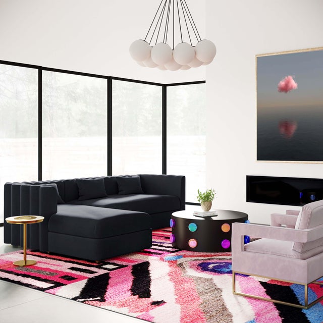 Callie Black Velvet Sectional, Left Arm Facing For Sale In Los Angeles - Image 6 of 7