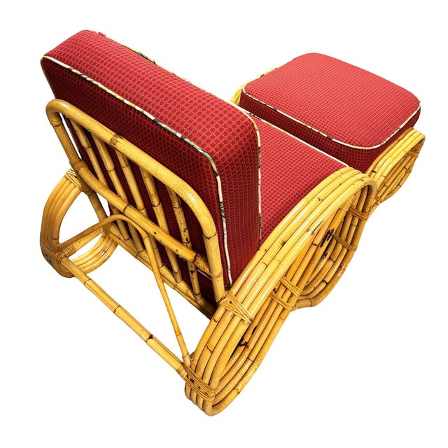 Yellow 1950s Mid-Century 4-Strand 3/4 Reverse Pretzel Rattan Lounge Chair W/ Matching Ottoman For Sale - Image 8 of 9