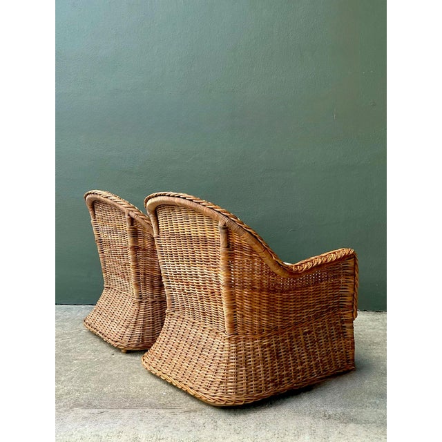 Vintage Braided Rattan Lounge Chairs - Pair For Sale - Image 12 of 18