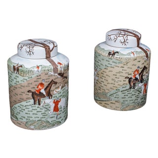 Pair of Vintage Huntsman Biscuit Barrels, Oriental, Ceramic, Kitchen Storage Jar For Sale