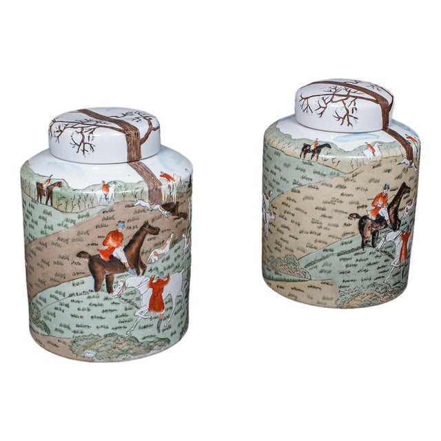 Pair of Vintage Huntsman Biscuit Barrels, Oriental, Ceramic, Kitchen Storage Jar For Sale