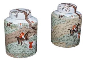 Pair of Vintage Huntsman Biscuit Barrels, Oriental, Ceramic, Kitchen Storage Jar