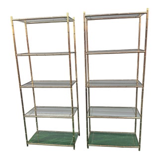 1970s Hollywood Regency Brass Plated Faux Bamboo Étagères- A Pair For Sale