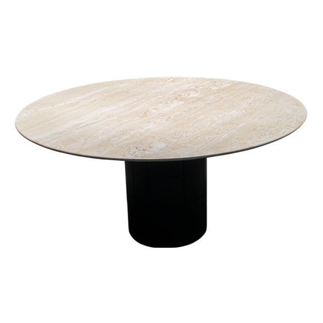 Tobio Dining Table in Travertine and Leather by Afra & Tobia Scarpa for B&B Italia, 1977 For Sale