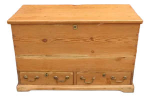 Antique English Georgian Yellow Pine Large Mule Chest Blanket Box Ottoman Double Drawers Coffee Table
