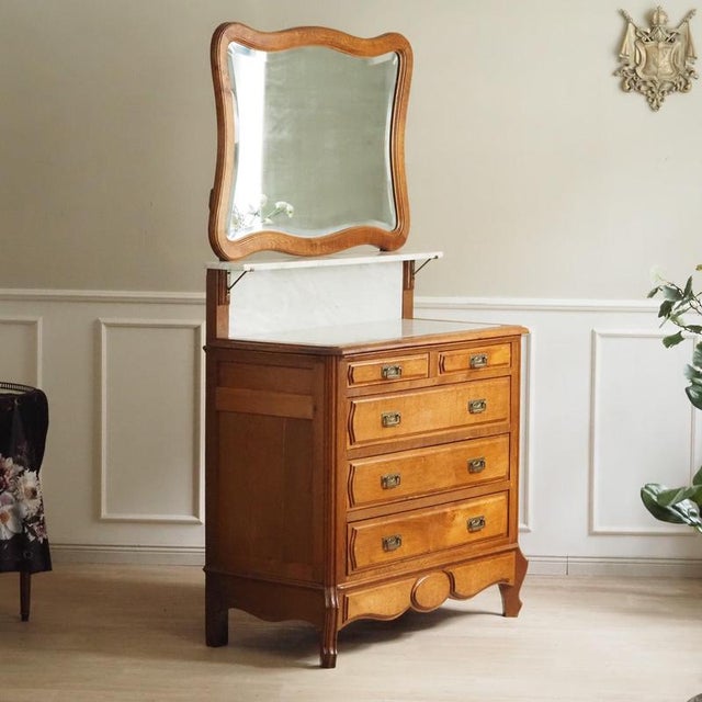 Antique French Washstand with Chest of Drawers, Mirror and Marble Top For Sale - Image 14 of 18