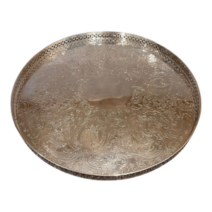 Vintage Silverplate English Round Tray With Pierced Galley Around the Tray