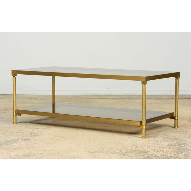 Metal Mid-20th Century French Neoclassical Coffee Table With Brass & Glass For Sale - Image 7 of 17