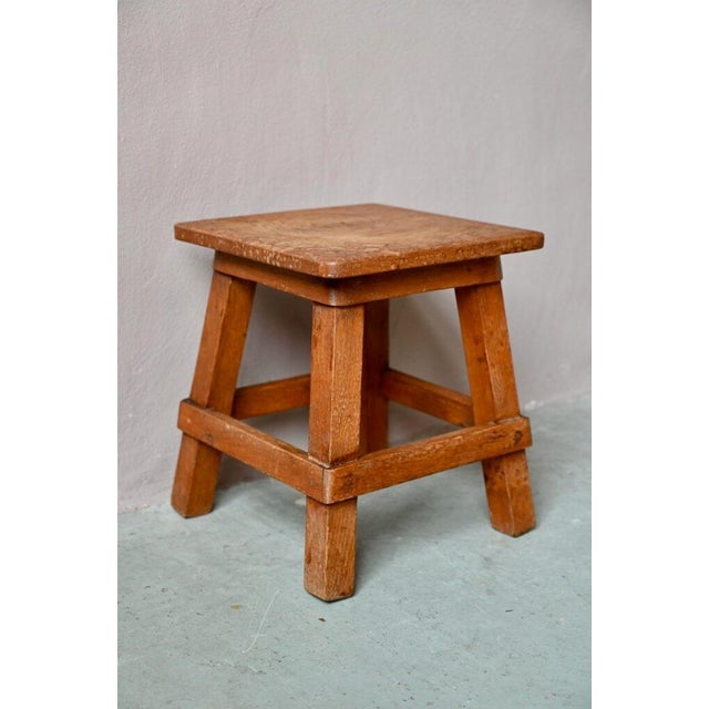 Rustic Farmhouse Stool in Wood, France For Sale - Image 5 of 11