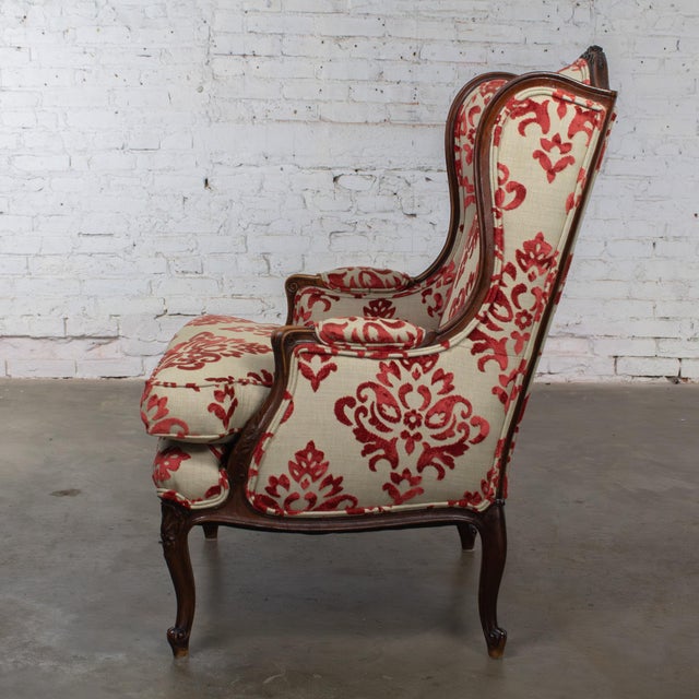 Wood Late 19th to Early 20th Century French Louis XV Style Wingback Chair Walnut Cowtan and Tout Fabric For Sale - Image 7 of 18