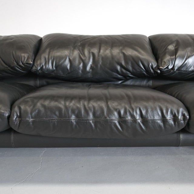Black Black Leather Maralunga Sofa, 1970s For Sale - Image 8 of 18