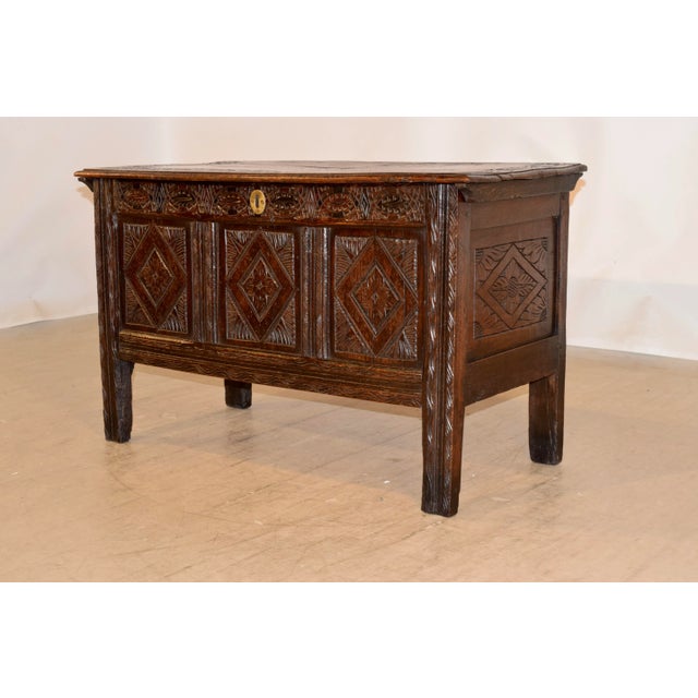 English Late 17th-Early 18th Century Carved Blanket Chest For Sale - Image 3 of 11