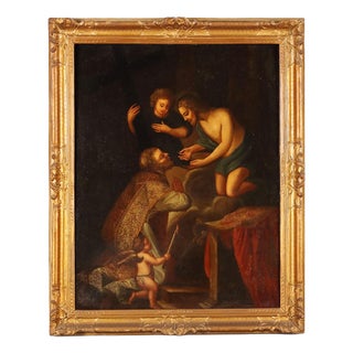 Holy Bishop Receiving Communion from Jesus, Oil on Canvas, Framed For Sale