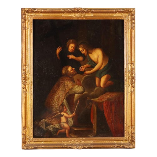 Holy Bishop Receiving Communion from Jesus, Oil on Canvas, Framed For Sale