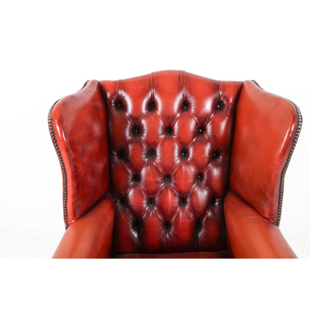Sienna 1970s Scandinavian Mid Century Chippendale-Style Cognac Leather Wingback Chair For Sale - Image 8 of 10