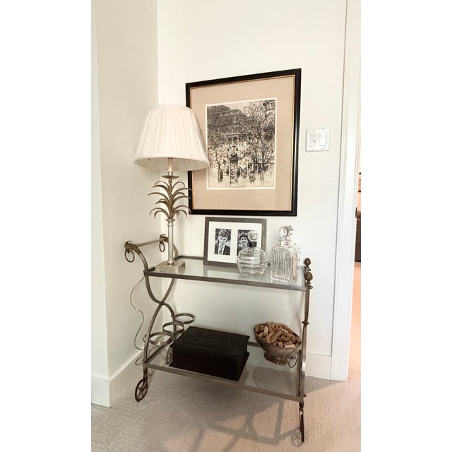 Elegant Palm Beach Style Silver Leaf Tole Palm Frond Lamp, in the Style of Maison Charles ***comes without shade***...