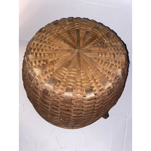 19th-Century Antique Splint Wood Round Basket With Handles For Sale In Miami - Image 6 of 9