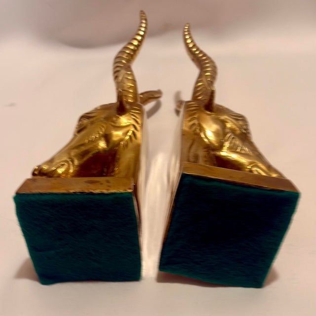 1970s Solid Brass Ibex Gazelle Bookends -a Pair - Styled After Karl Springer For Sale - Image 9 of 9