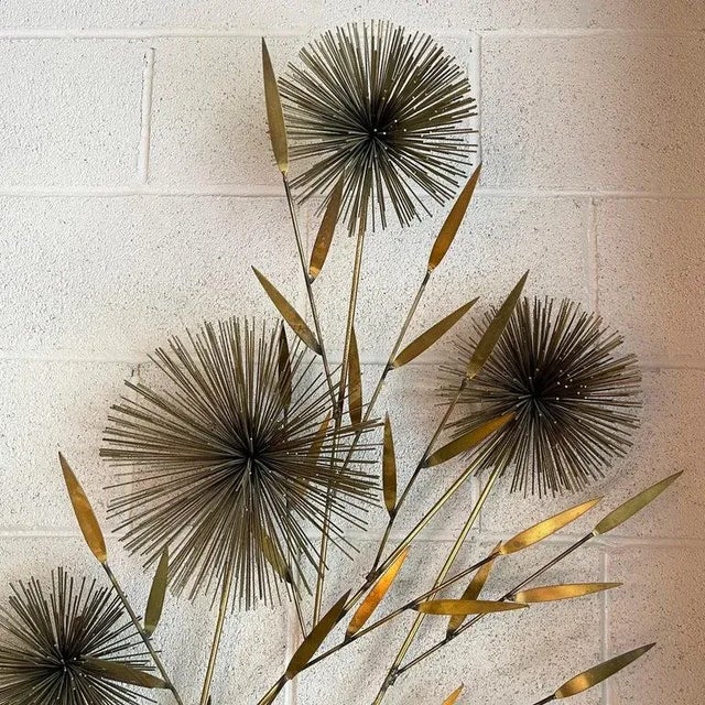 1960s 1960s Curtis Jeré Large Brass Pom-Pom Floral Wall Sculpture For Sale - Image 5 of 12