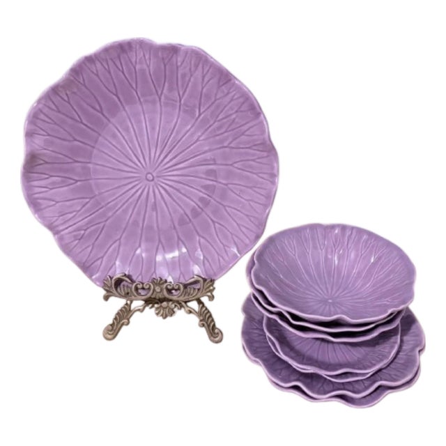 Vintage Metlox California Collection Lotus Poppytrail Serving Plates Purple - Set of 8 For Sale