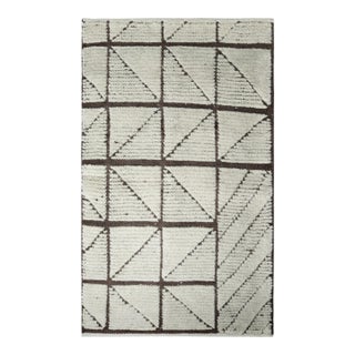 Rug & Kilim's Moroccan Rug in Ivory and Brown With Geometric Design For Sale