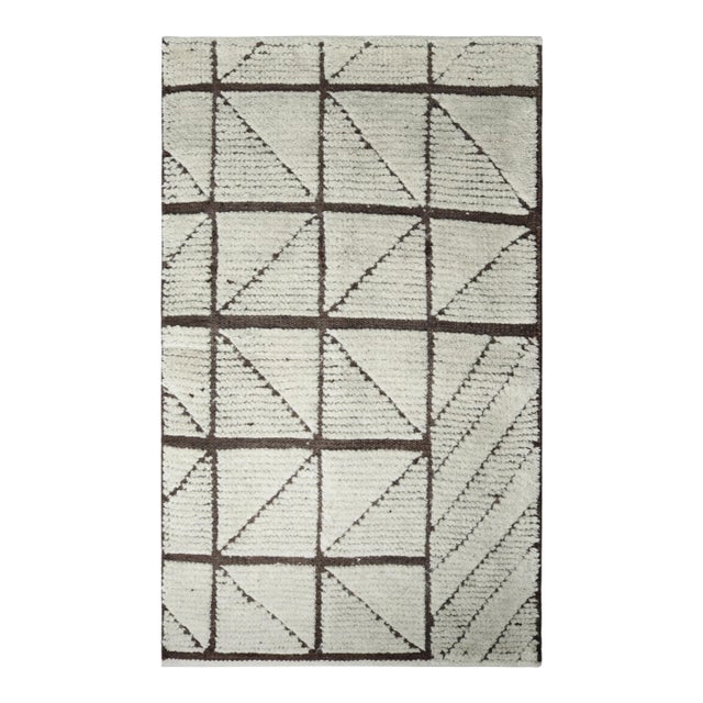 Rug & Kilim's Moroccan Rug in Ivory and Brown With Geometric Design For Sale