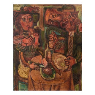 Edmundo Iniesta, Couple at Lunch, 1972, Oil Painting on Canvas, Framed For Sale