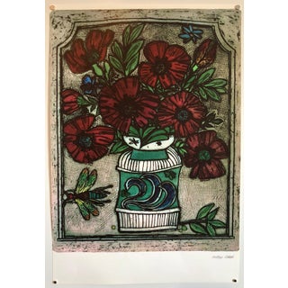 Alfred Cohen, Offset Lithograph Modernist Print of Bold Vibrant Flowers, Plate Signed For Sale