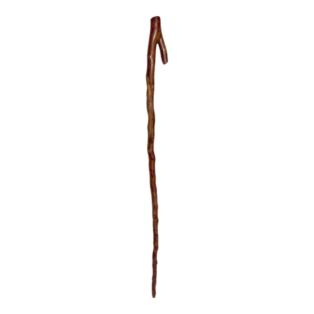 Antique 19th Century Hand Carved Wood Folk Art Alligator Walking Stick Cane For Sale