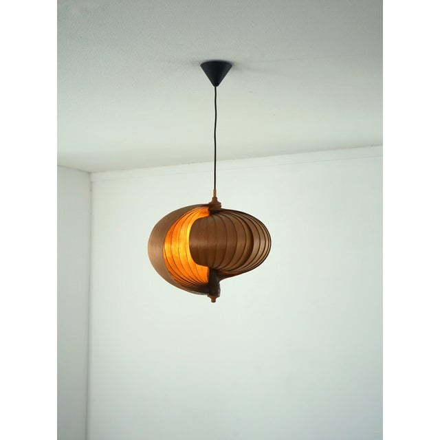 Wooden Nautilus Ceiling Lamp attributed to Hans Agne Jakobsson, 1960s For Sale - Image 3 of 16