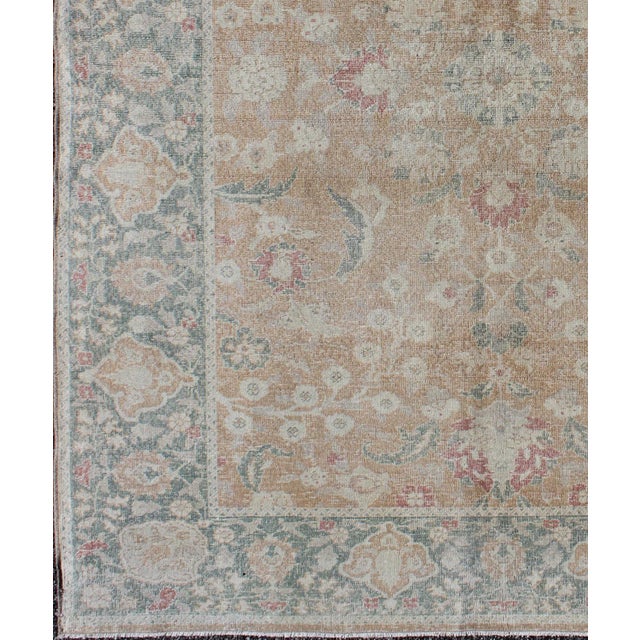Antique Turkish Sivas Rug With Tan Field and Faded Blue-Green Border Accents 5'2 X 7'2 For Sale In Atlanta - Image 6 of 8