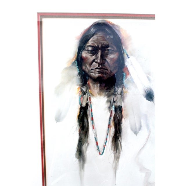 Textile Ozz França Signed "Sitting Bull" 1986 Lithograph Portraiture 33/950 – Custom Oak Frame For Sale - Image 7 of 16