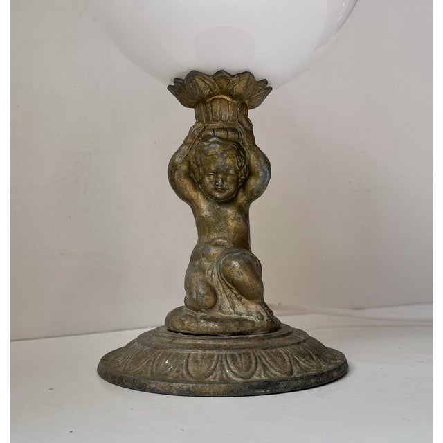 Italian Bronze Cherub Table Lamp with Opaline Orb Sphere, 1970s For Sale - Image 9 of 12