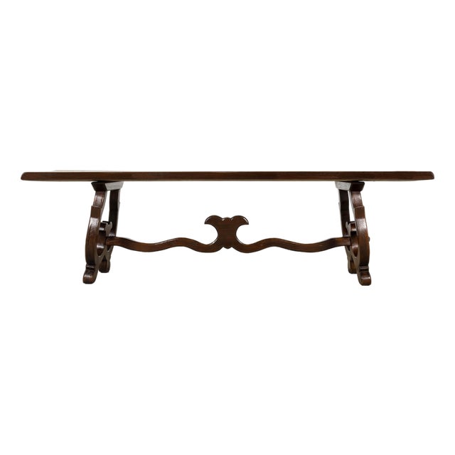 19th Century Spanish Oak Refectory Table With Monumental Trestle Base For Sale
