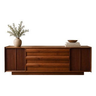 1960s Lane 1st Edition Mid Century Walnut Plinth Base Credenza For Sale