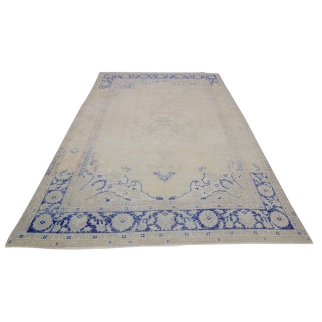 1960s Vintage Washed Out Turkish Oushak Rug- 7′8″ × 10′11″ For Sale